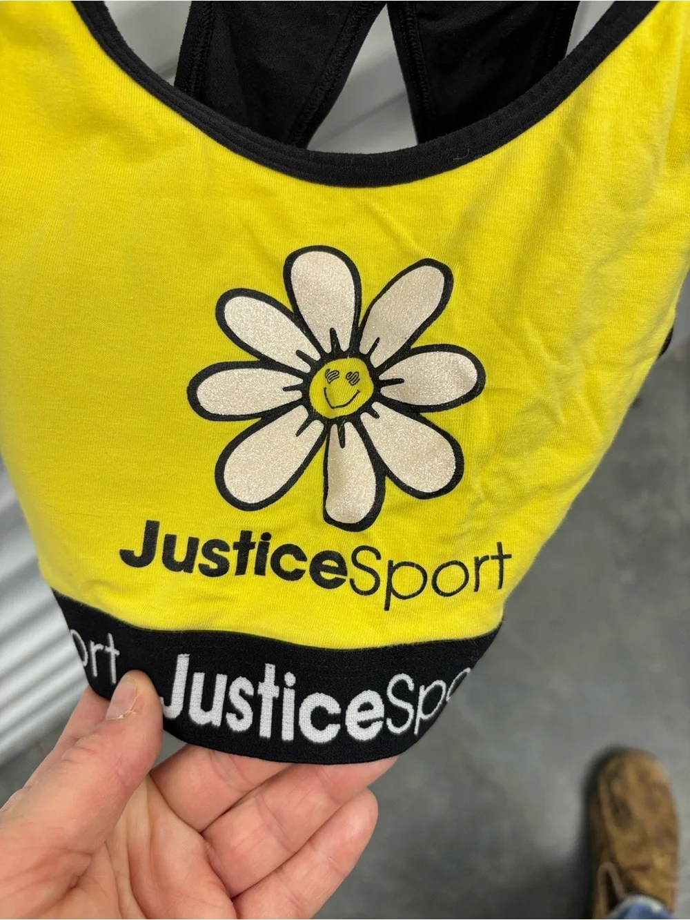 Justice Sport Girls' Yellow Daisy & Black Patterned Active Sports Bras - 2-Pack